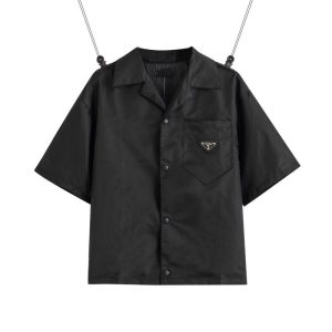 Replica Designer Prada Women Solid Color Nylon Casual Short-Sleeved Shirt