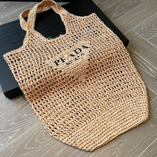 Replica Designer Prada Women Solid Color Woven Hollow Bag