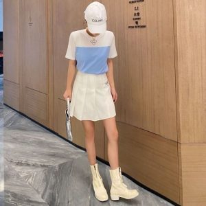 Replica Designer Prada Women Stitching Fashionable All-Match Simple Style Letter T-Shirt