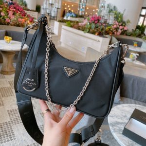 Replica Designer Prada Women Summer Donny Nylon Crescent Messenger Chain Bag