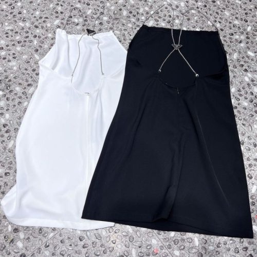 Replica Designer Prada Women Summer Fashion Open-Back Chain-Strap Sexy Dress