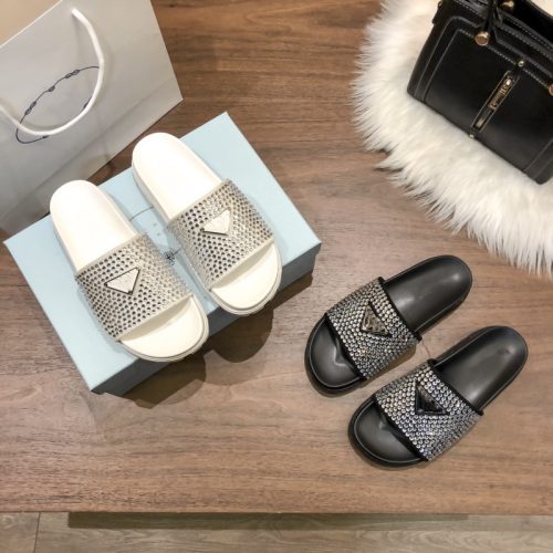 Replica Designer Prada Women Summer Flat Bottom One Word Soft Bottom Slippers