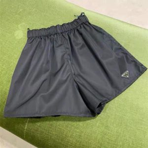 Replica Designer Prada Women Summer Nylon Elastic High Waist Wide Leg Shorts