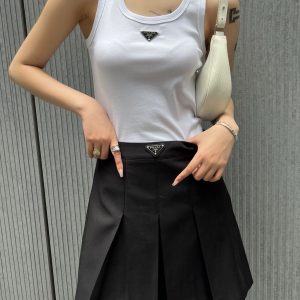 Replica Designer Prada Women Summer Solid Color Sweet Style Pleated Skirt