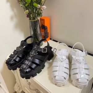 Replica Designer Prada Women Thick Bottom Gear Hollow Woven Toe Sandals