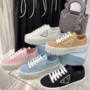 Replica Designer Prada Women Thick-Soled Casual Biscuit Canvas Shoes
