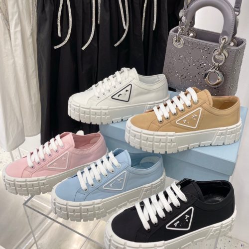 Replica Designer Prada Women Thick-Soled Casual Biscuit Canvas Shoes