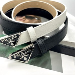 Replica Designer Prada Women Triangle Smooth Buckle Belt