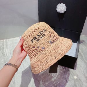Replica Designer Prada Woven Embroidery Hollow Out Straw Hat