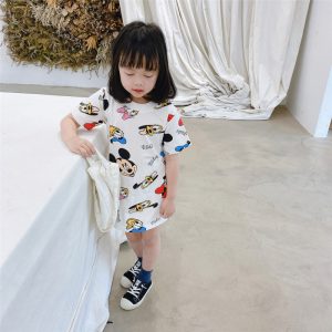 Replica Designer Replica Disney Mickey Mouse Design Spring And Summer Kids T-Shirt Skirt Girls Cartoon Short-Sleeved Dress Baby Knitted Skirt