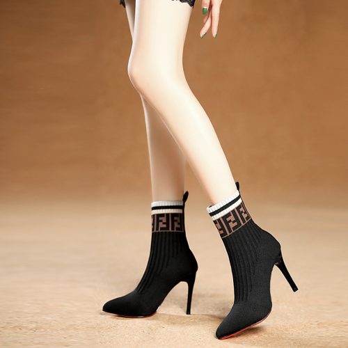 Replica Designer Replica Fendi Design Women Pointed Toe Stiletto High Heel Knitted Boots