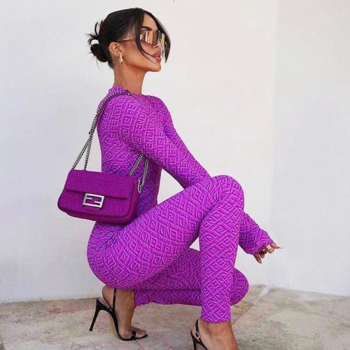 Replica Designer Replica Fendi Design Women Sexy Alphabet Print Round Neck Long Sleeve Zipper Fashion Jumpsuits