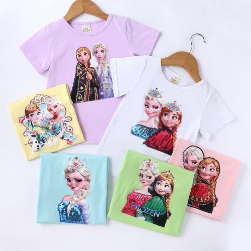 Replica Designer Replica Frozen Design Summer Kids Short-Sleeved Flashing Light T-Shirt