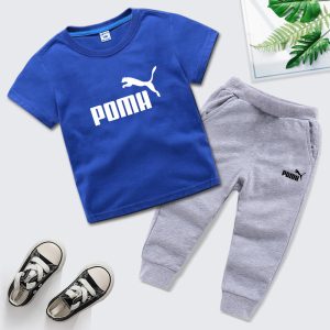 Replica Designer Replica Puma Design Kids Girls Summer Suit Children Boy Baby Short Sleeve Trousers Two Piece Cotton