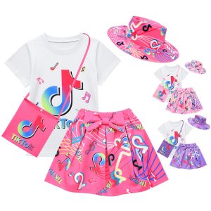 Replica Designer Replica Tiktok Design Kids Suit Skirt Girls Four-Piece Short-Sleeved Skirt Bag