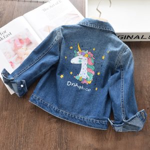 Replica Designer Replica unicorn Design Cartoon Kids Ripped Lapel Short Denim Jacket