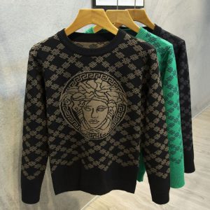 Replica Designer Versace Crew Neck Statement Jacquard Men Knit Top