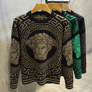 Replica Designer Versace Crew Neck Statement Jacquard Men Knit Top