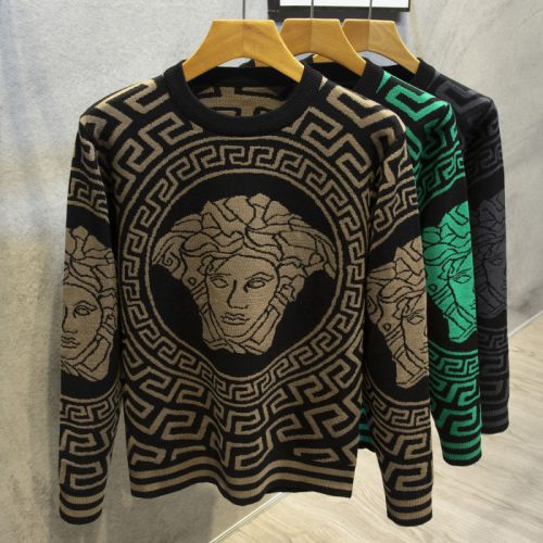 Replica Designer Versace Crew Neck Statement Jacquard Men Knit Top