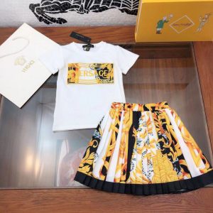 Replica Designer Versace Kids Girl Round Neck T-Shirt And Skirt 2pcs Set