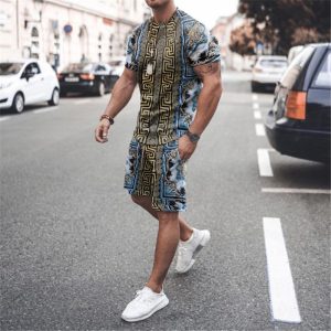 Replica Designer Versace Men Casual Printed Short Sleeve T-Shirt And Shorts Set