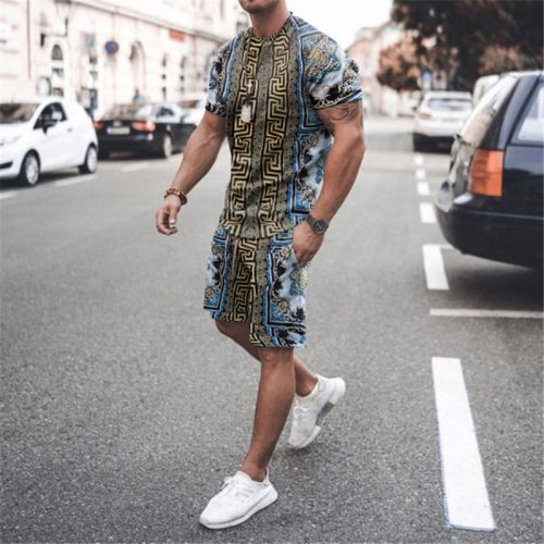 Replica Designer Versace Men Casual Printed Short Sleeve T-Shirt And Shorts Set