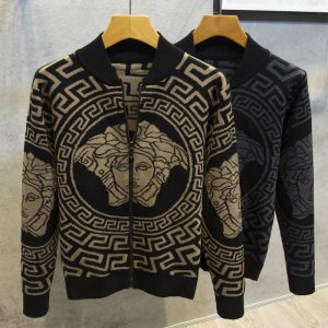 Replica Designer Versace Men Statement Jacquard Stand Collar Jacket
