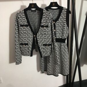Replica Designer Versace Plaid Casual Knitted Top And Sleeveless Dress 2pcs Set