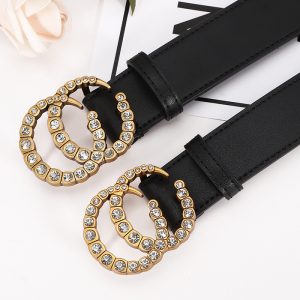 Replica Designer Women Fashion Double G Leather Smooth Buckle Belt