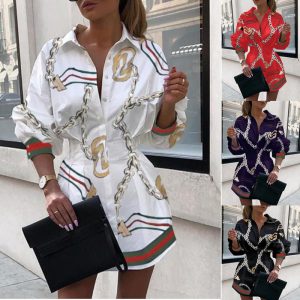 Replica Designer Women Fashion Print Waist Puff Sleeve Shirt