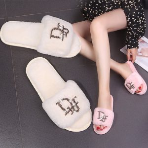 Replica Designer Women Fashion Rhinestone Decorative Plush Slippers