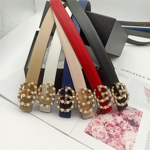 Replica Designer Women Gucci Imitation Pearl Rhinestone Buckle Slim Waist Belt