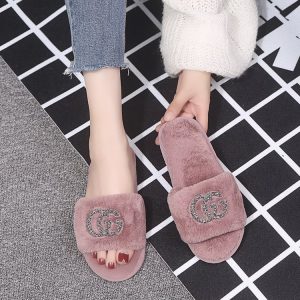 Replica Designer Women Plush Rhinestone Home Slippers