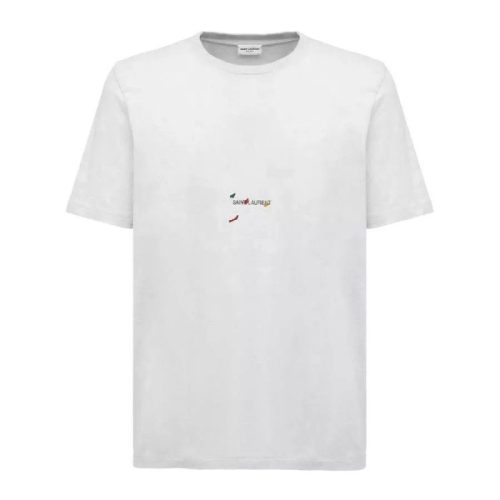 Replica Designer YSL Color Dot Small Letter Print Round Neck Short Sleeve Men And Women Couple T-Shirt