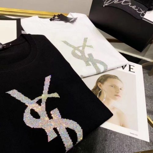 Replica Designer YSL Cotton Fashion Casual Simple Short-Sleeved Women Large Size T-Shirt