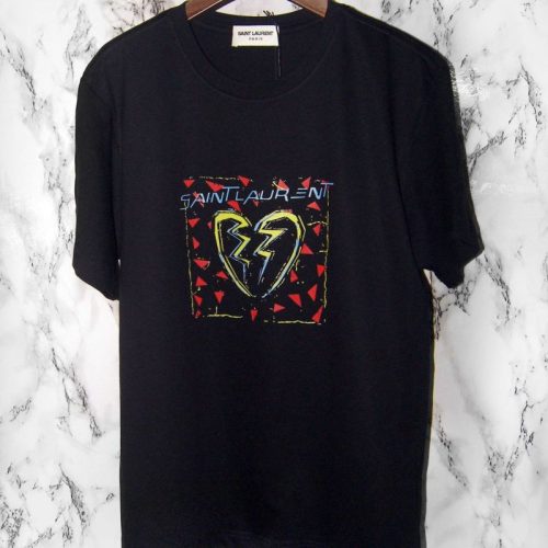 Replica Designer YSL Couple Broken Heart Broken Letter Color Block Printing Short-Sleeved T-Shirt