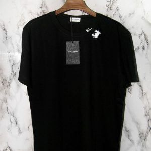 Replica Designer YSL Couple Fashion Crab Print Round Neck Short Sleeve Loose T-Shirt