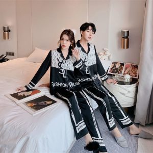 Replica Designer YSL Couple Long-Sleeve Printing Ice Silk Pajamas Set