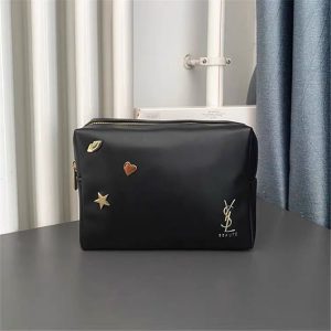 Replica Designer YSL Fashion Black Liuding Metal Cosmetic Bag
