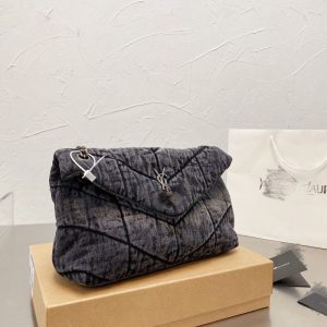 Replica Designer YSL Fashion Rectangle Grid Pattern Denim Bag