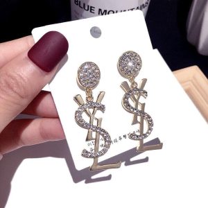 Replica Designer YSL Fashion Rhinestone Letter Earrings