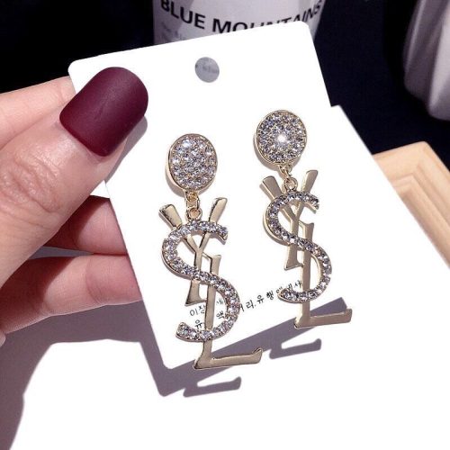 Replica Designer YSL Fashion Rhinestone Letter Earrings