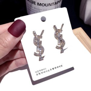 Replica Designer YSL Imitation Diamond Evening Dress Silver Pin Earrings
