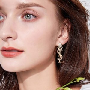 Replica Designer YSL Imitation Diamond Letter Gold Earrings