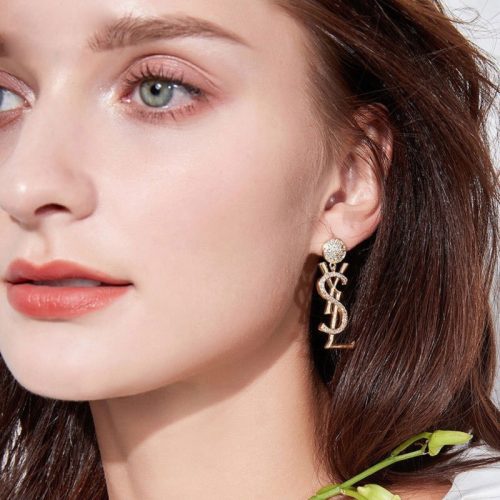 Replica Designer YSL Imitation Diamond Letter Gold Earrings