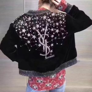 Replica Designer YSL Men Star Hot Diamond Gold Velvet Jacket Baseball Uniform