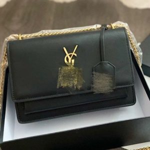 Replica Designer YSL SUNSET MEDIUM CHAIN BAG IN COATED BARK LEATHER