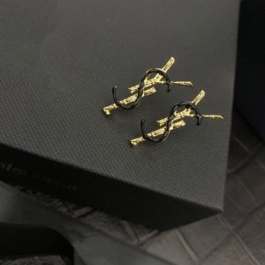 Replica Designer YSL Simple Black And Gold Contrast Letter Earrings
