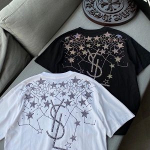 Replica Designer YSL Spring Men Star Letter Pattern Short Sleeve Cotton T-Shirt