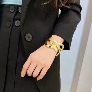 Replica Designer YSL Wide Titanium Steel Open Bracelet